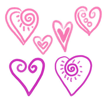Set of hand drawn abstract hearts. Design elements. Grunge hearts logo