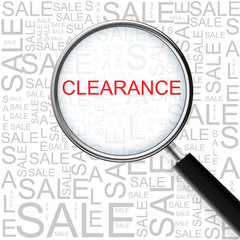 Clearance. Magnifying glass over seamless background with different association terms. Business Concept.