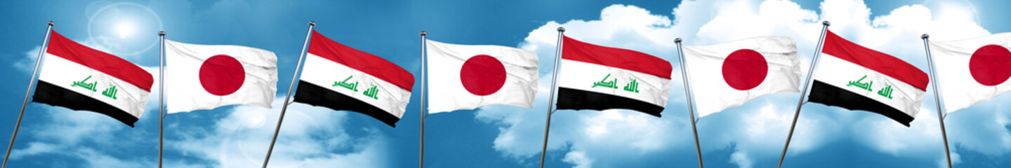 Iraq flag with Japan flag, 3D rendering