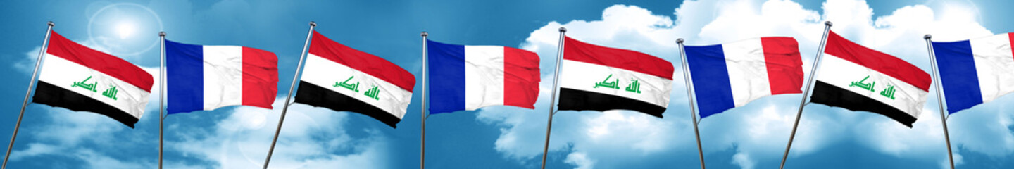 Fototapeta na wymiar Iraq flag with France flag, 3D rendering
