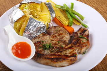Grilled pork steak