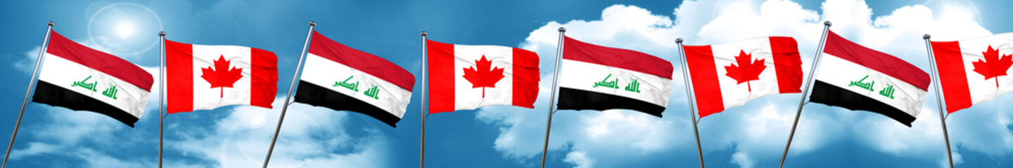 Iraq flag with Canada flag, 3D rendering