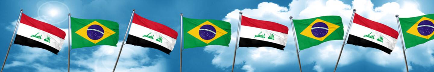 Iraq flag with Brazil flag, 3D rendering