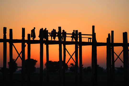 Sunset on the U bein bridge. Amarapura, Myanmar