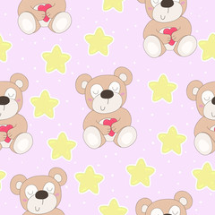 vector pattern with teddy bear and hearts