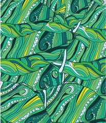 abstract background with lines,flourishes,patterns in shades of green