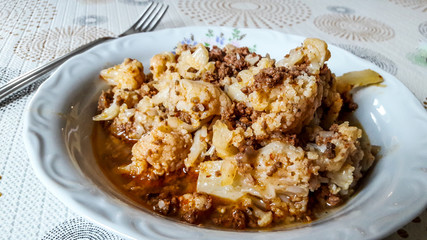 Turkish Food Kiymali Karnabahar / Cauliflower with minced meat.