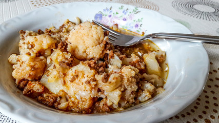 Turkish Food Kiymali Karnabahar / Cauliflower with minced meat.