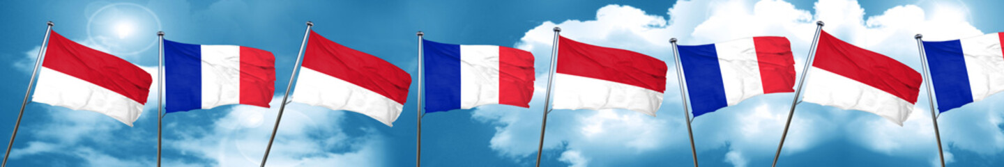 Indonesia flag with France flag, 3D rendering