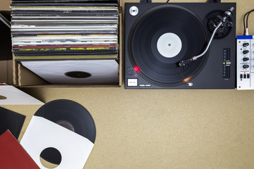 Turntable and Vinyl Records Collection