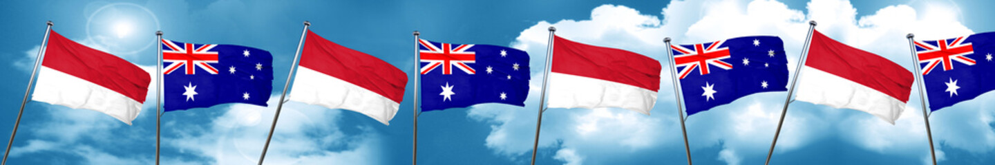 Indonesia flag with Australia flag, 3D rendering