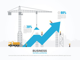 Infographic template with crane and increasing graph.