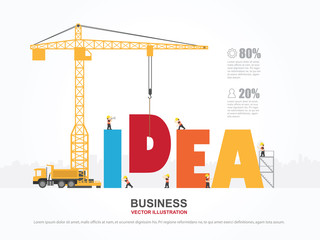 Infographic template with crane and idea building.