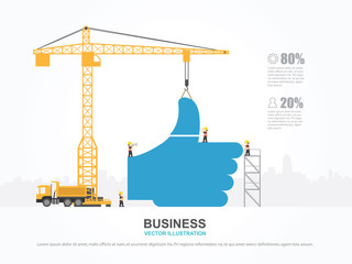 Infographic template with crane and social building.