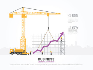 Infographic template with crane and graph building.