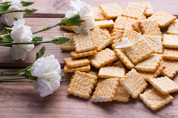 pile of oat cookies on wooden table