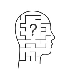 Head with labyrinth and question mark sign