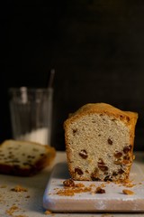 banana bread with raisins. rustic style