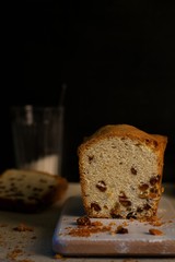 banana bread with raisins. rustic style