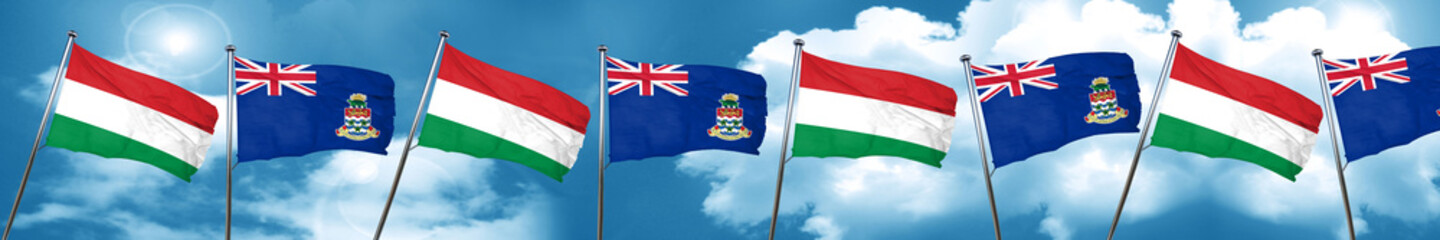 Hungary flag with Cayman islands flag, 3D rendering