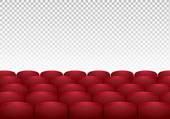 Fototapeta premium Rows of red cinema or theater seats isolated on background. Realistic vector illustration.