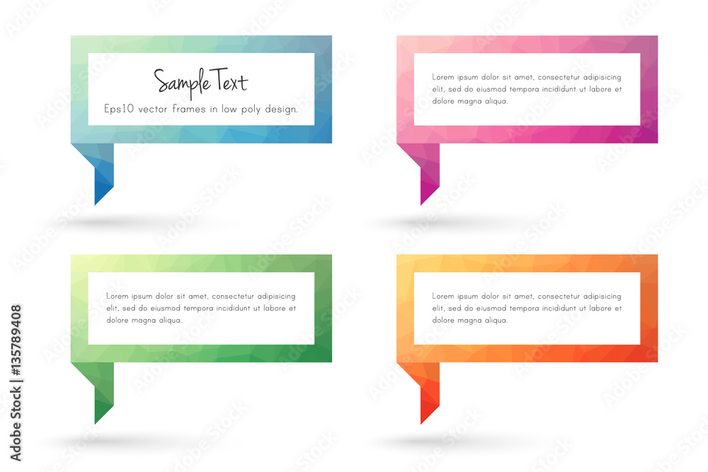 Fototapete text frame and speech bubble templates in modern low poly design