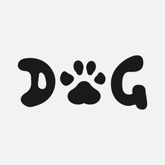 Dog Text With Paw Print. Vector illustration.