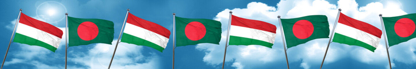 Hungary flag with Bangladesh flag, 3D rendering