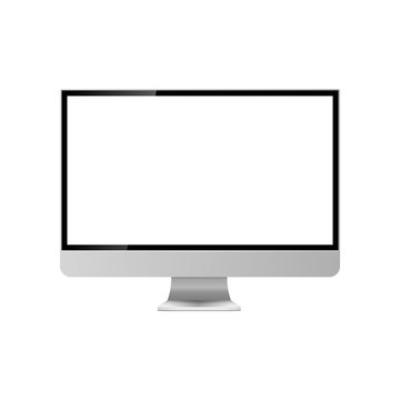 Computer Monitor with blank white screen. Isolated on white background. Realistic vector illustration. Copy space.