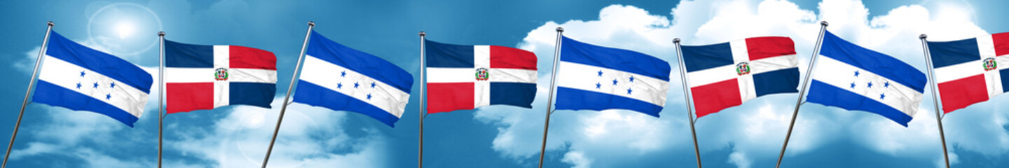 Honduras flag with Dominican Republic flag, 3D rendering