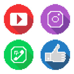 Icons for social networking, pixel flat