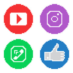Icons for social networking, pixel flat