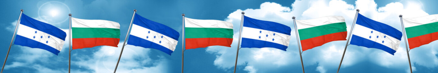 Honduras flag with Bulgaria flag, 3D rendering