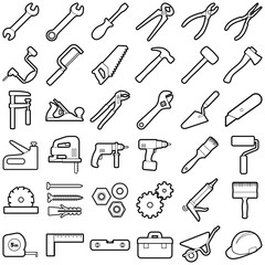 Construction tool icon collection - outline illustration
