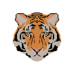 Pixel  tiger head on a white background