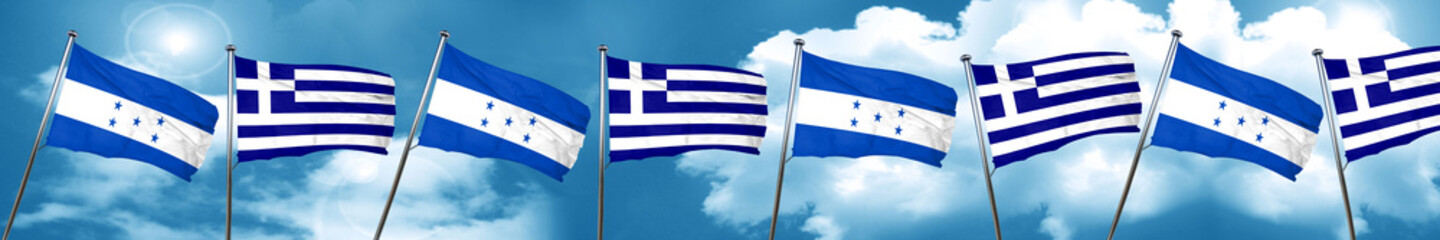 Fototapeta na wymiar Honduras flag with Greece flag, 3D rendering