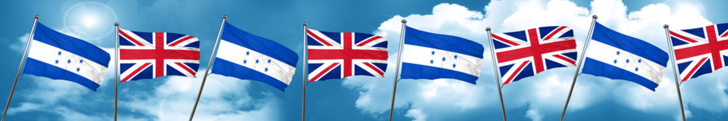 Honduras flag with Great Britain flag, 3D rendering