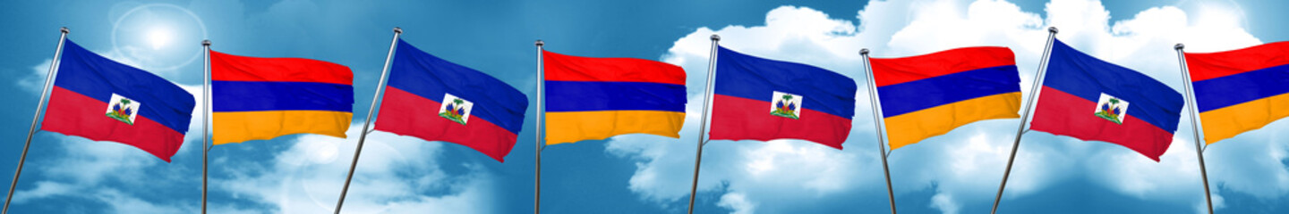 Haiti flag with Armenia flag, 3D rendering