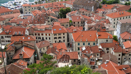Fototapeta na wymiar roofs of ancient houses, Kotor, Montenegro