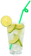 mojito cocktail with ice cubes in a highball glass isolated