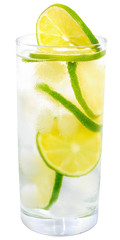 caipirinha cocktail with lime and ice cube isolated