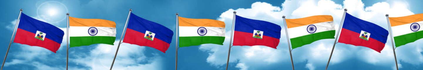 Fototapeta na wymiar Haiti flag with India flag, 3D rendering