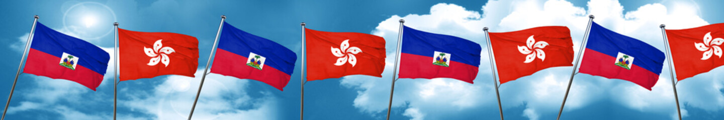 Fototapeta na wymiar Haiti flag with Hong Kong flag, 3D rendering
