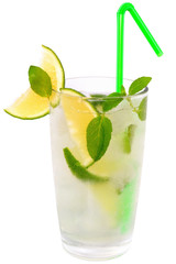 mojito cocktail with lime and leaf mint isolated