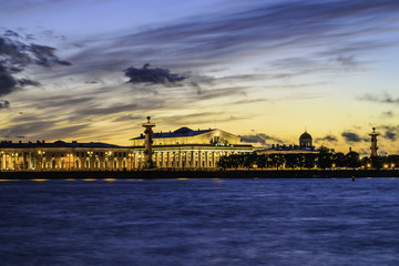 On the banks of the Neva river in St. Petersburg Russia at sunset