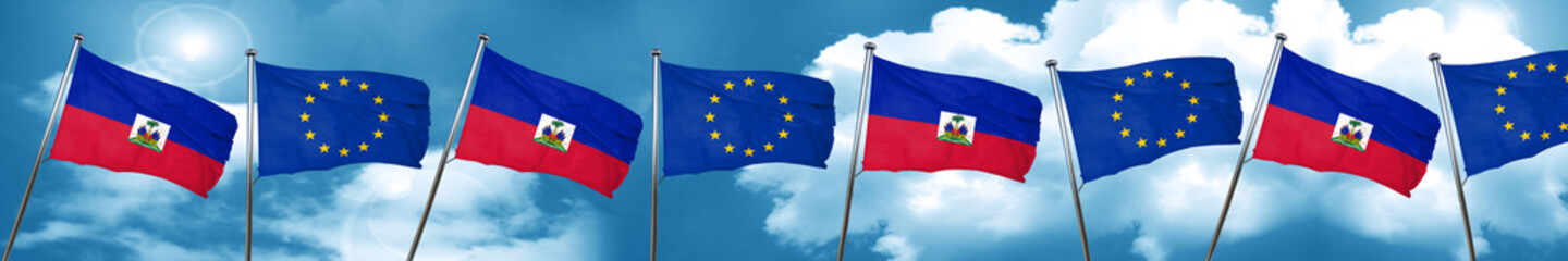 Haiti flag with european union flag, 3D rendering