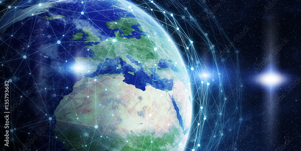 Aufkleber Data exchange and global network over the world 3D rendering