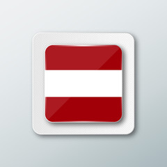Square button with the national flag of Austria with the reflection of light. Icon with the main symbol of the country.