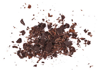 Chopped chocolate isolated on white