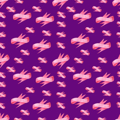 Fototapeta premium Seamless pattern of pink bows ribbon on lilac background